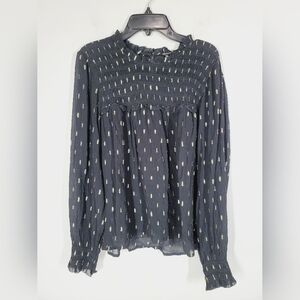 Madewell Smocked High Neck Long-Sleeve Top, Size Small